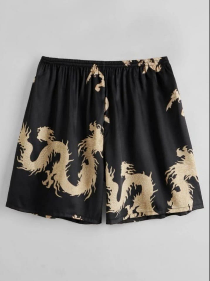Men's Dragon Print Satin Lounge Shorts
